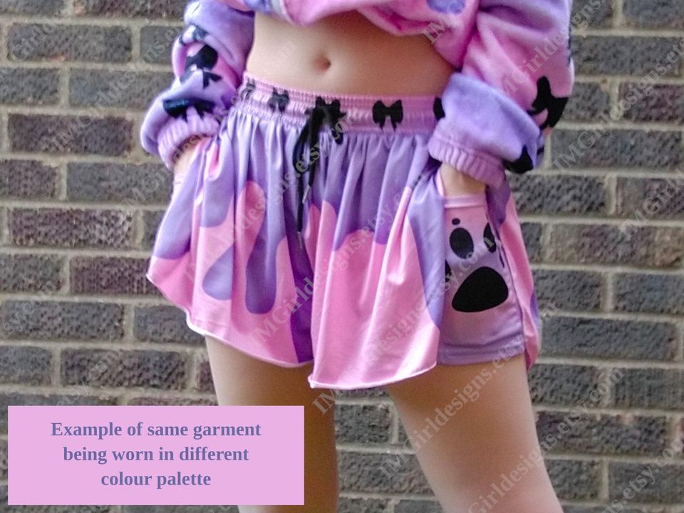 Vamp Goth Skorts, Elasticated Waist, Pockets, Alternative Dark , Shorts Loose Overlay Red Black Drip Theme, Comfortable Fit