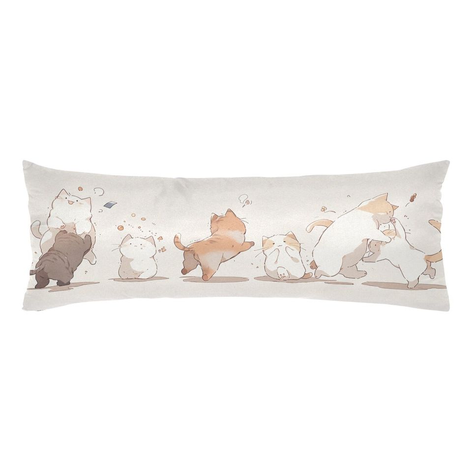 Cats Body Pillow Case, Cute Anime Kawaii Kittens Long Full Large Bed Accent Throw Decor