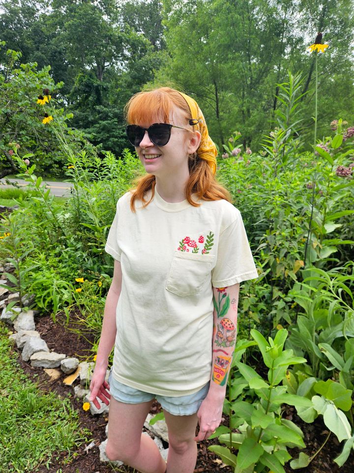 Mushroom Embroidered Pocket T-Shirt