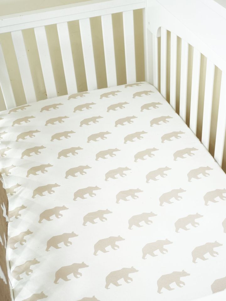 Personalized Woodland Bear Fitted Crib Sheet, Crib Cover for Baby