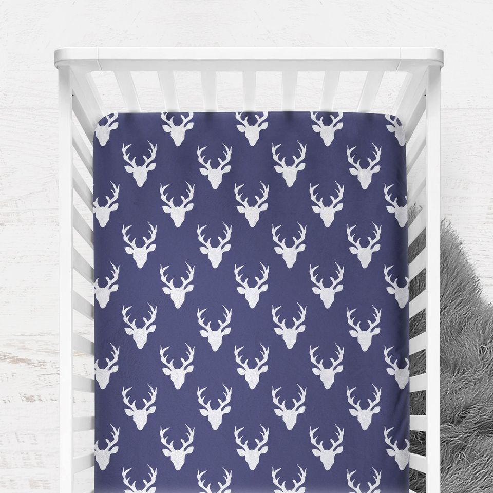 Personalized Woodland Stag Head Fitted Crib Sheet, Crib Cover for Baby