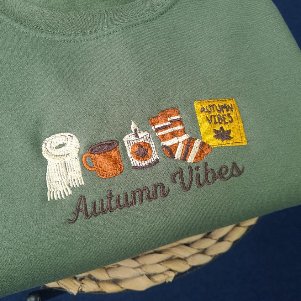 Embroidered Fall Sweater, Autumn Vibes Sweatshirt, Retro Autumn Sweatshirt, Gift for Her