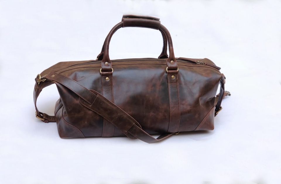 Men's Leather Duffel Bag - Weekend & Travel Gift for Dad