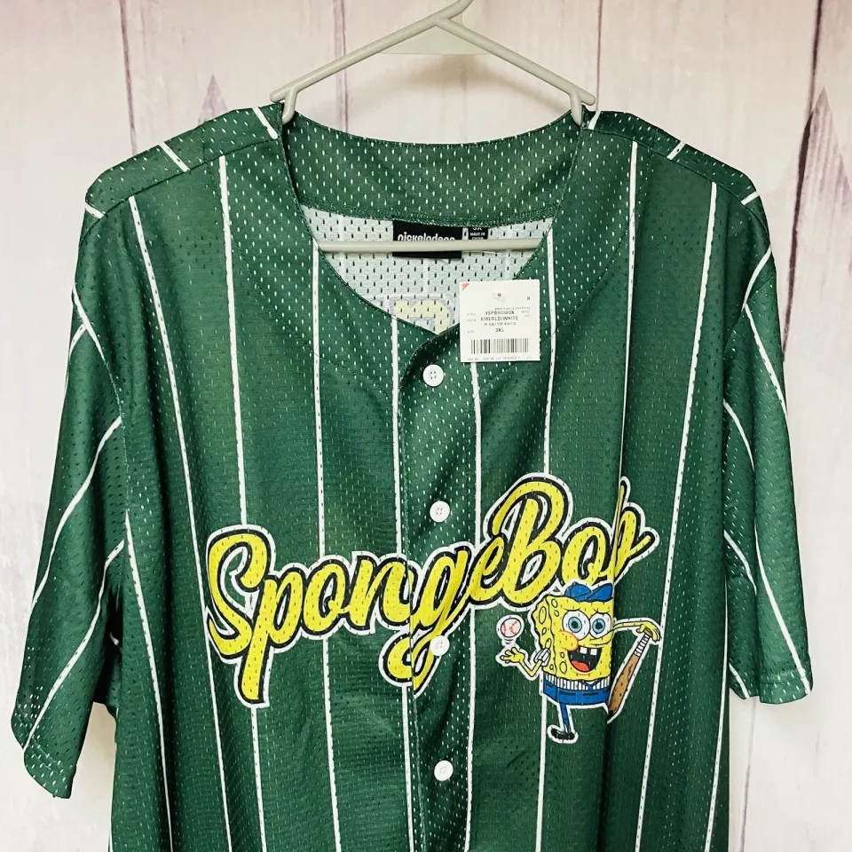 Nick 90s Spongebob Squarepants Baseball Jersey Men's Size 3XL Green Button Up