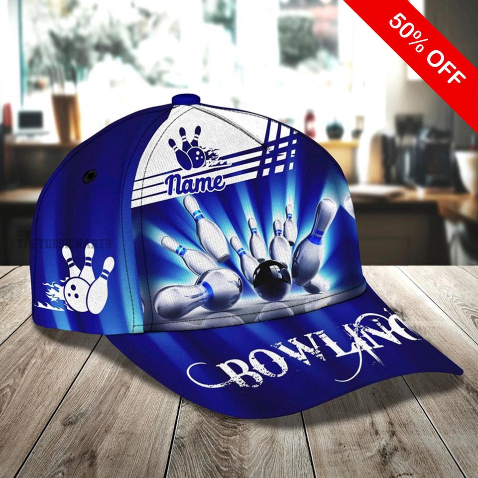 Personalized Blue Bowling Baseball Caps, Custom Name Bowling Classic Cap, Bowling Lovers