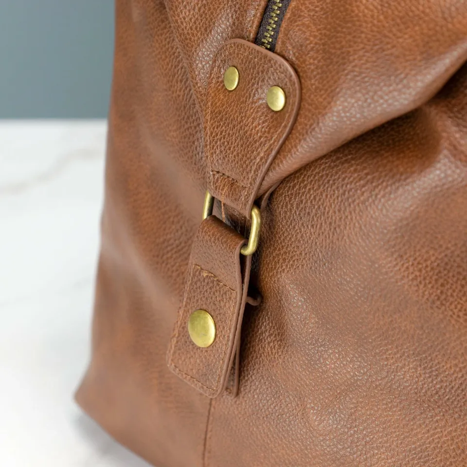 Personalised Mens Leather Holdall - Black or Brown Weekend Bag