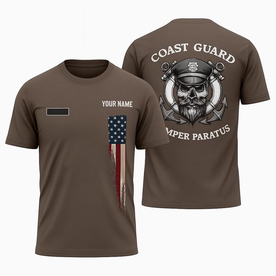 Coast Guard Semper Paratus Skull Anchor U.S. Flag Custom Name Tee