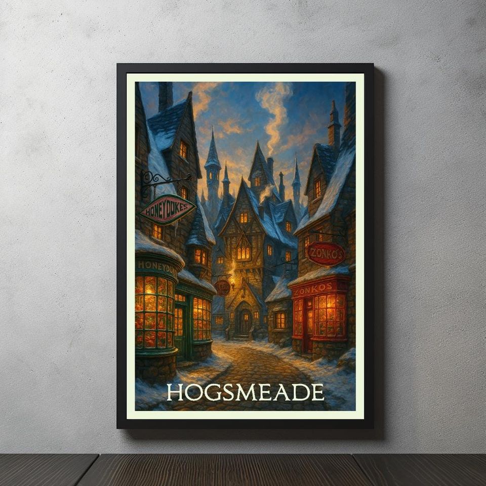 Hogsmeade Travel Poster Print - Harry Potter Wizard Village Wall Art
