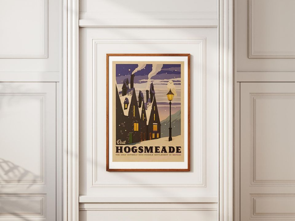 Hogsmeade Poster  Harry Potter Wall Art Print, Hogwarts Winter Village Decor