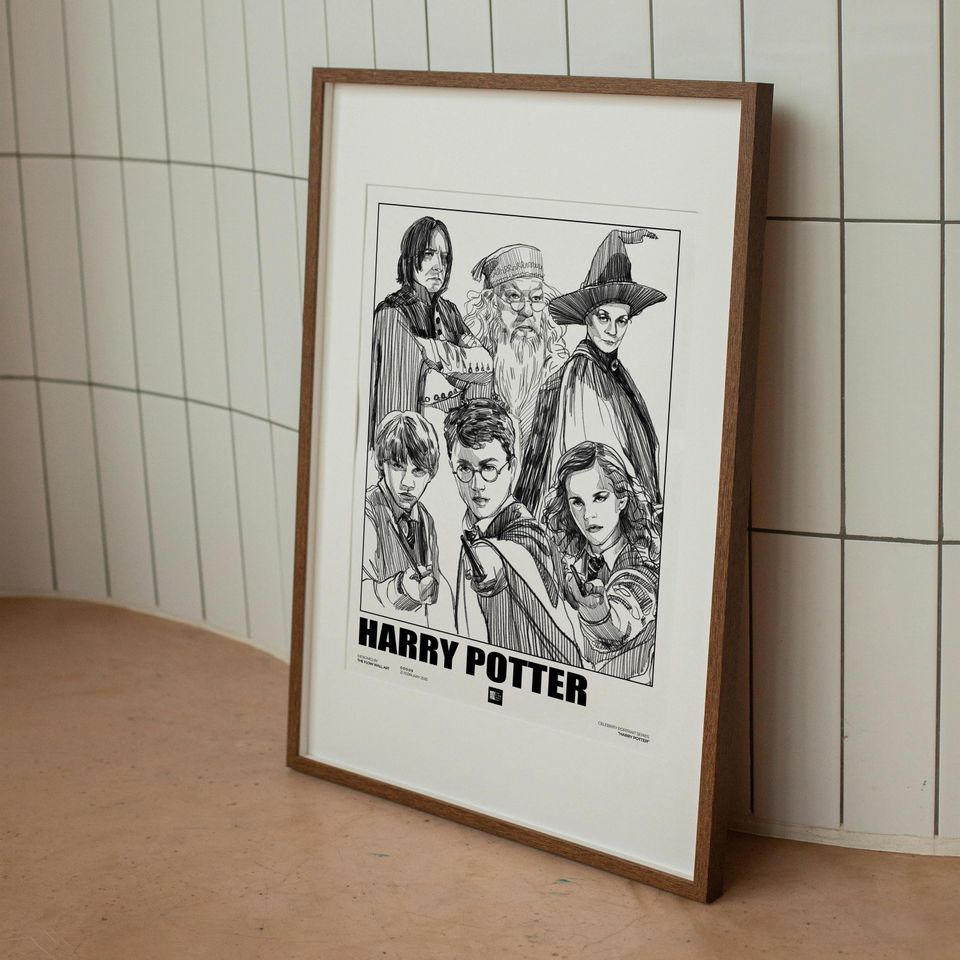 Harry Potter Hand-Drawn Characters Digital Art, Hogwarts Wall Decor Poster