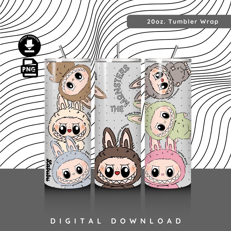 20oz LABUBU Tumbler Wrap, Labubu Wrap Design, Labubu with Name Cartoon