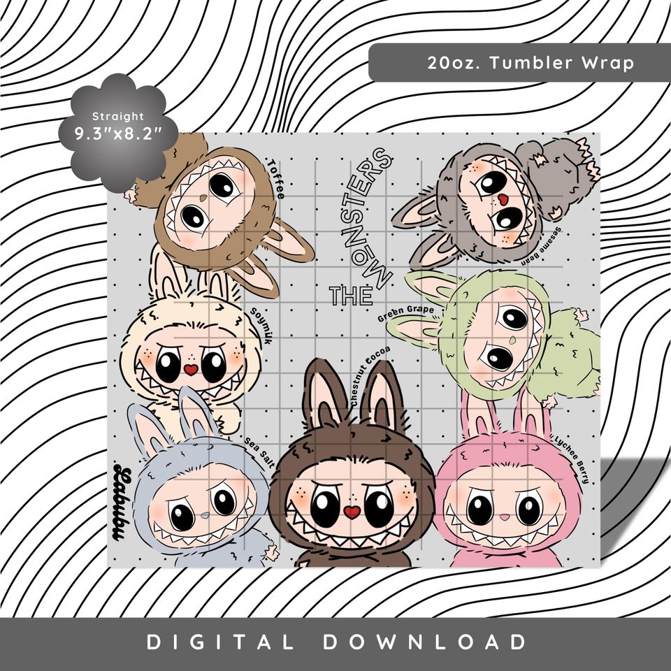 20oz LABUBU Tumbler Wrap, Labubu Wrap Design, Labubu with Name Cartoon