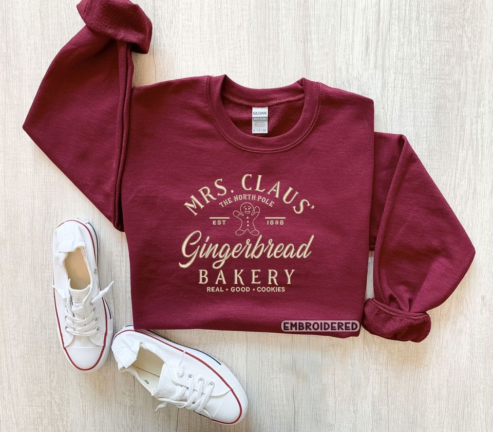 Embroidered Mrs. Claus Gingerbread Christmas Sweatshirt