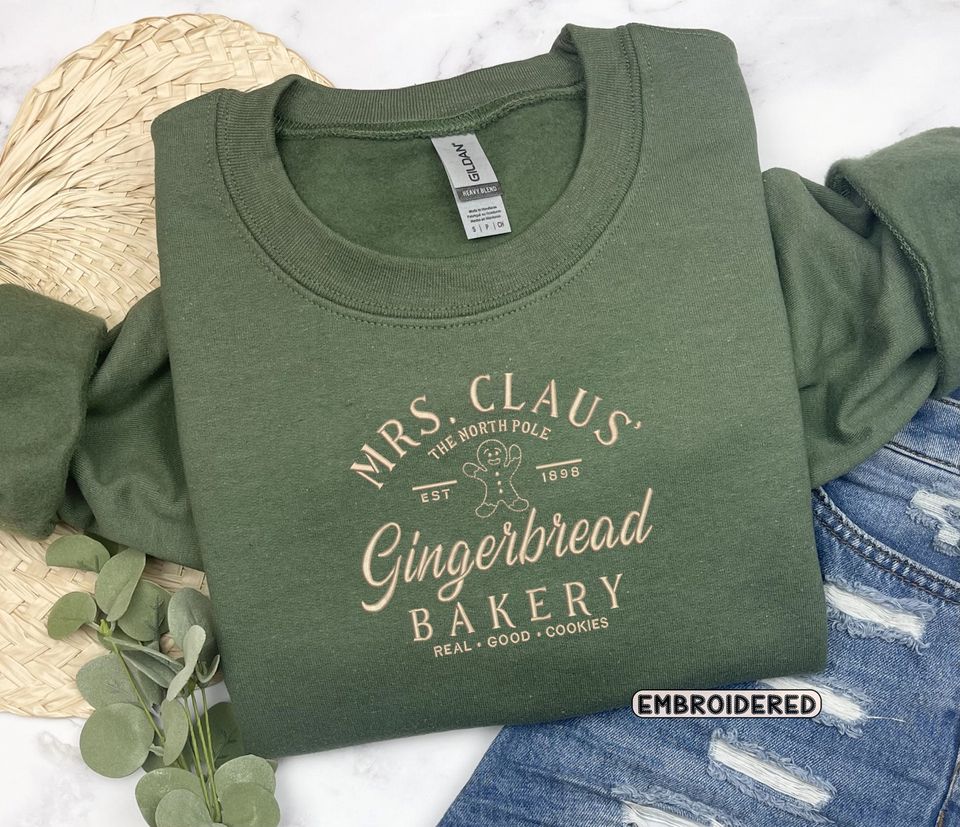 Embroidered Mrs. Claus Gingerbread Christmas Sweatshirt