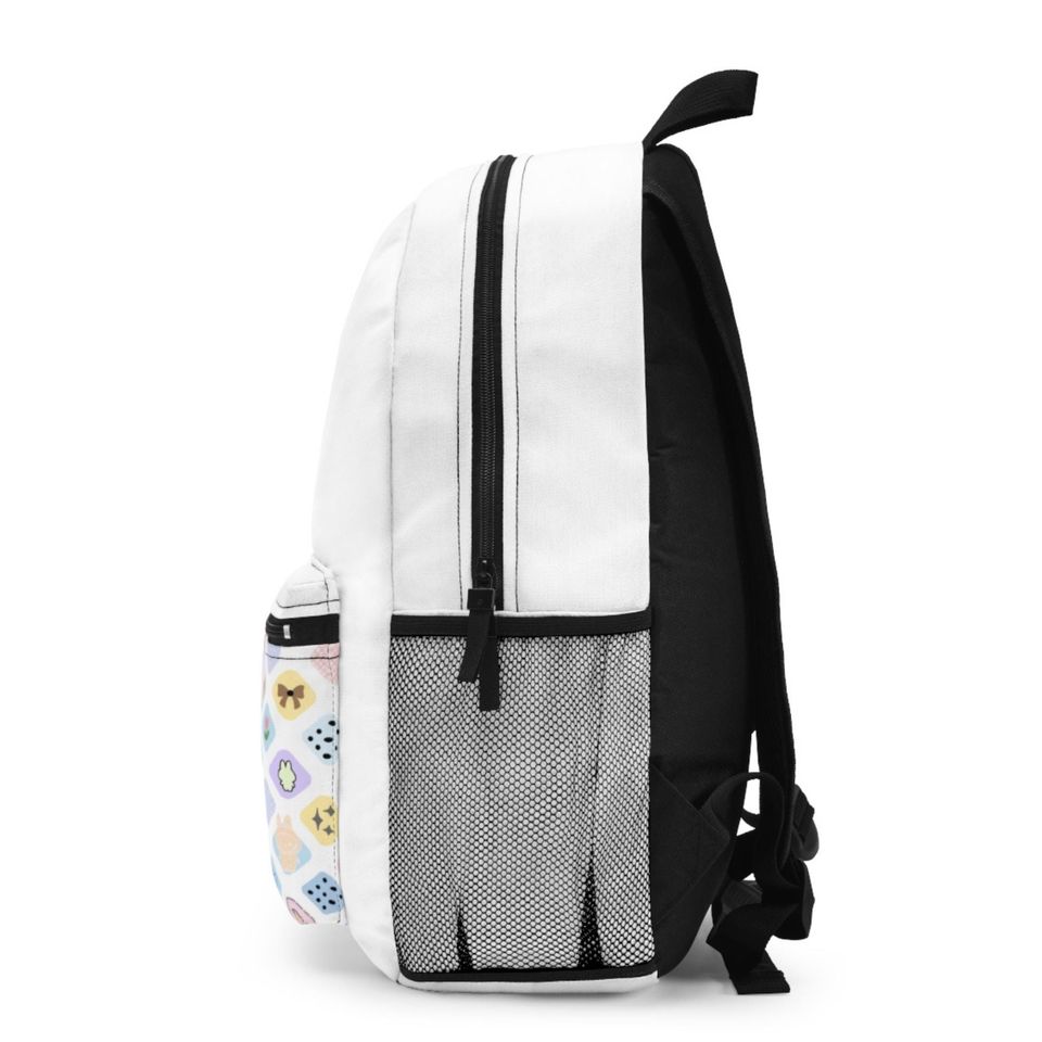 Cute White Labubu Print Backpack - School Bag for Girls