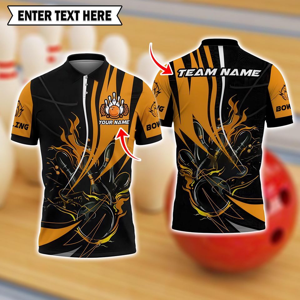 Custom Inferno Bowling Shirt, Fireball and Pins Design