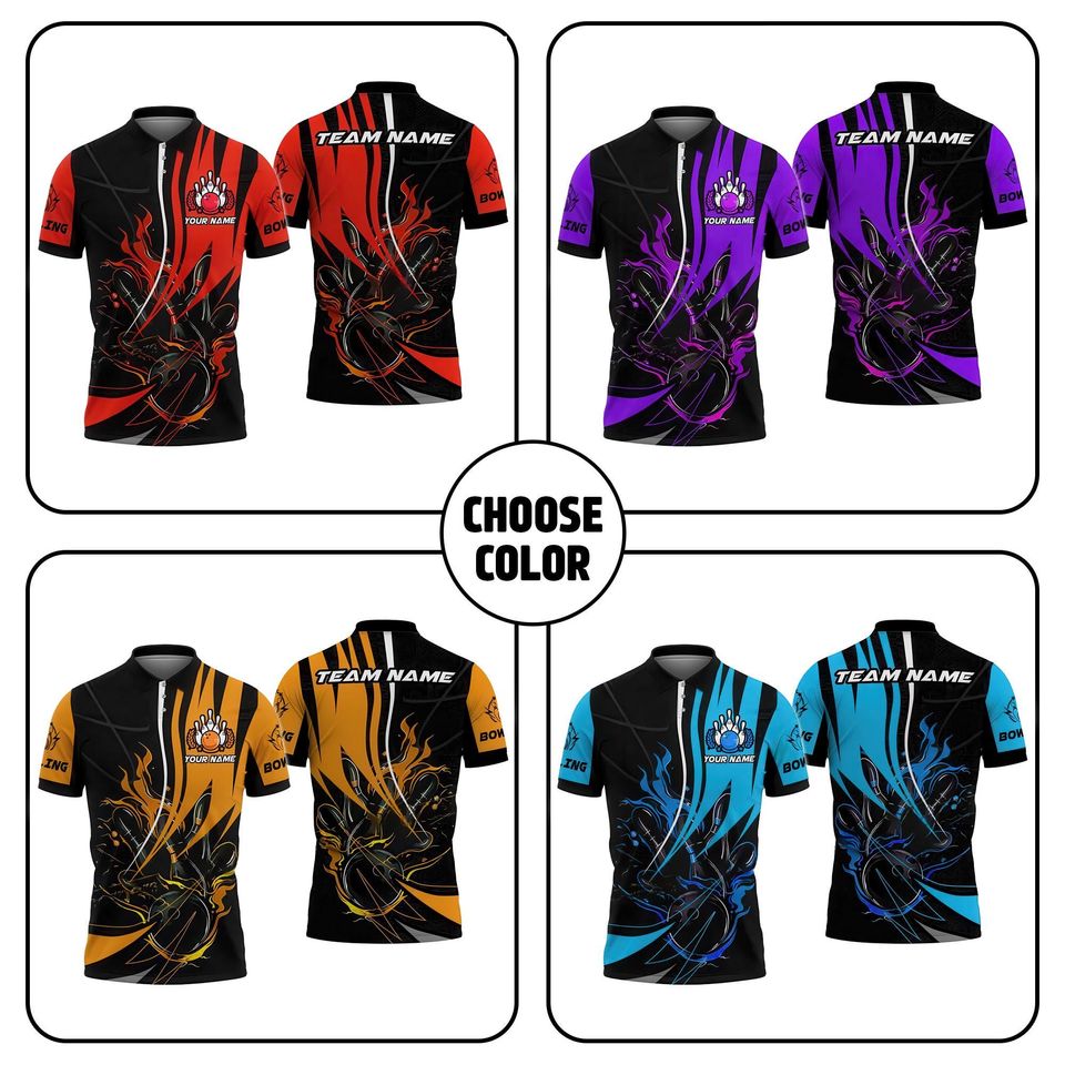 Custom Inferno Bowling Shirt, Fireball and Pins Design