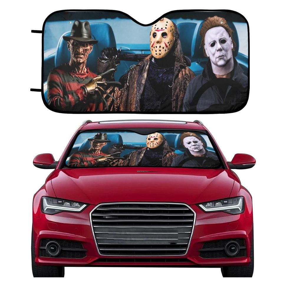 Slasher Squad Car Sun Shade  Freddy, Jason & Michael Carpool from Hell