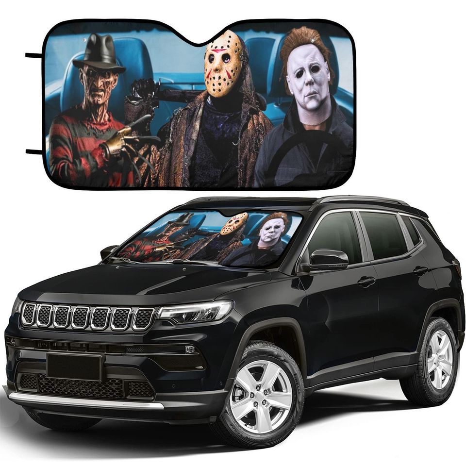 Slasher Squad Car Sun Shade  Freddy, Jason & Michael Carpool from Hell