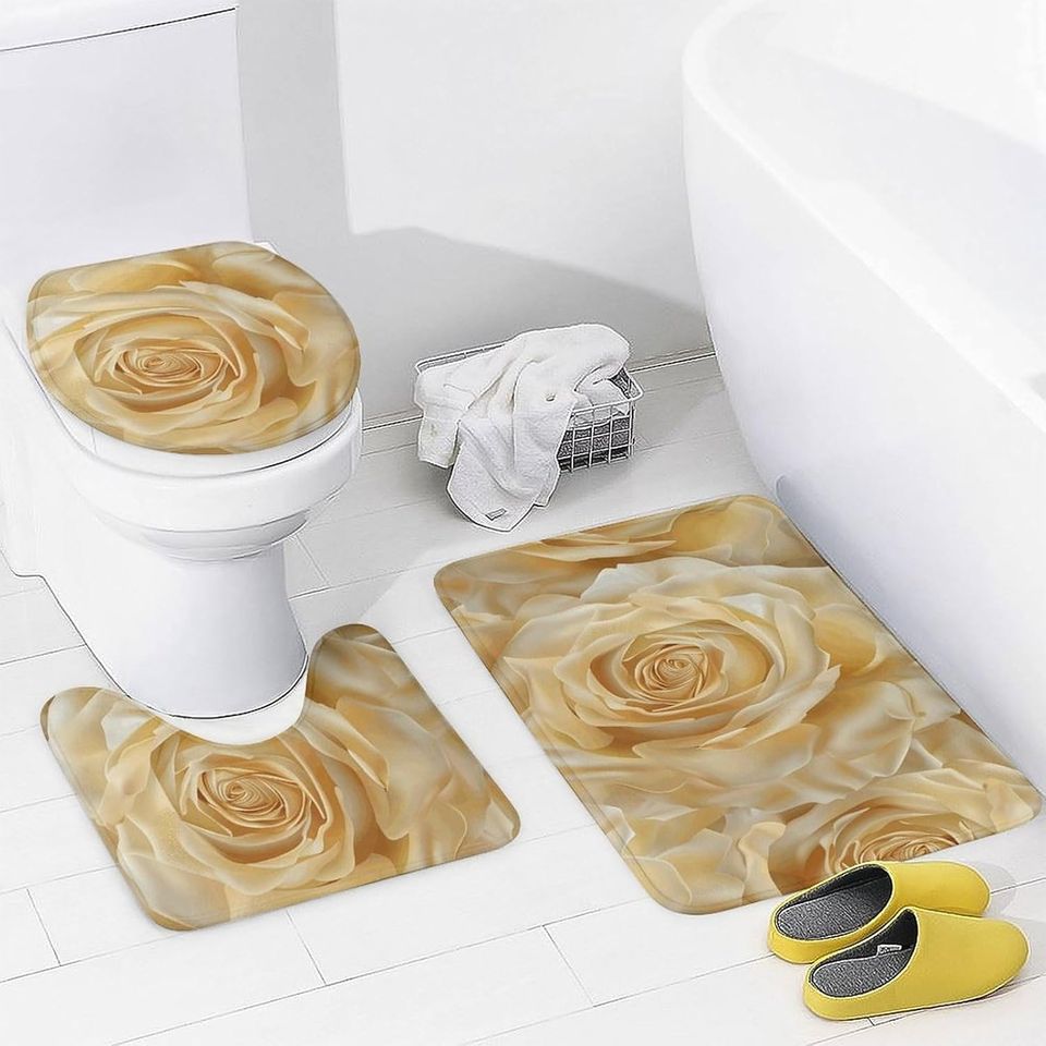 Seamless Flower Image Printed Four Piece Bathroom Set