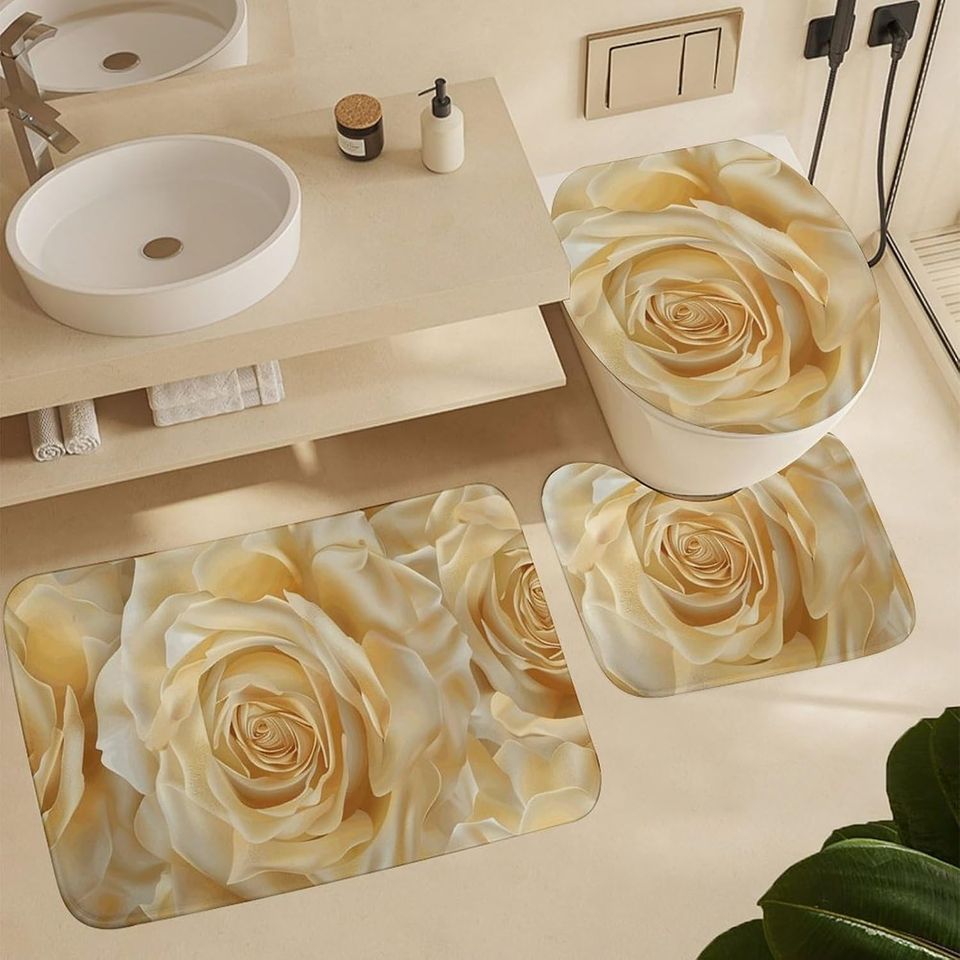 Seamless Flower Image Printed Four Piece Bathroom Set