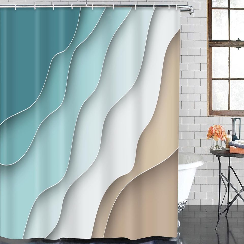 ArtSocket 3 Pcs Shower Curtain Set with Rugs, Abstract Summer Beach Bathroom Set