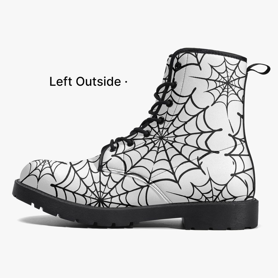 Web Weaver Gothic Combat Boots – Black Spiderweb Vegan Leather