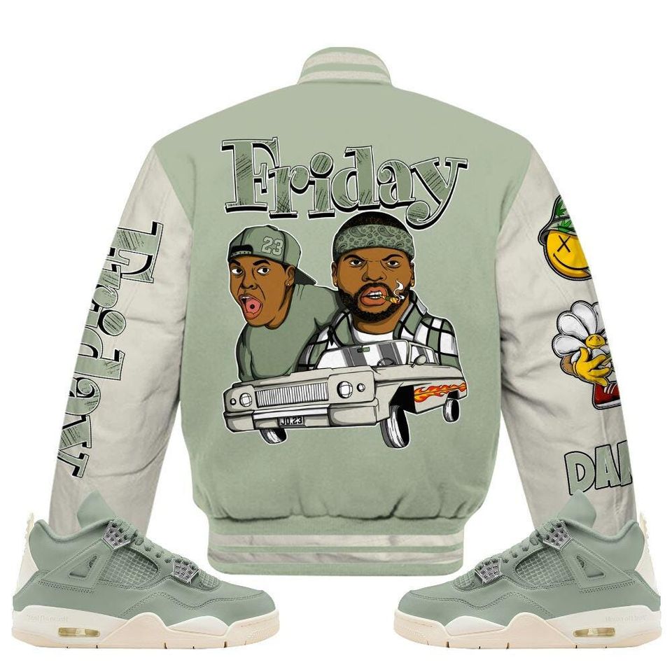 Seafoam Sail 4s Varsity Jacket, Friday Sneaker Stress Style All Over Print Baseball Jackets