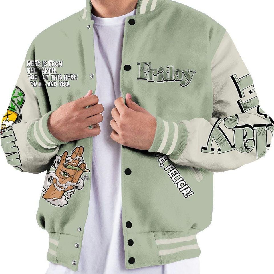 Seafoam Sail 4s Varsity Jacket, Friday Sneaker Stress Style All Over Print Baseball Jackets
