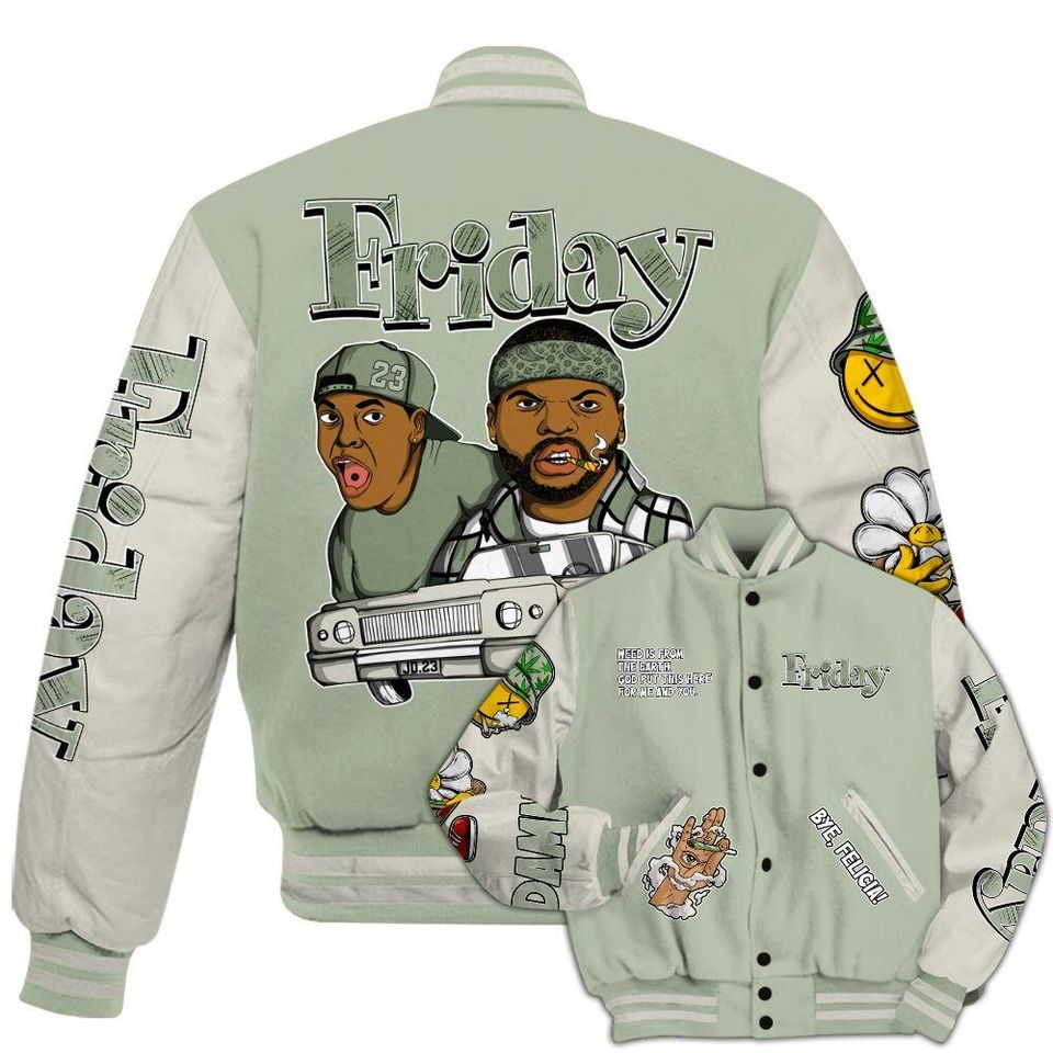Seafoam Sail 4s Varsity Jacket, Friday Sneaker Stress Style All Over Print Baseball Jackets