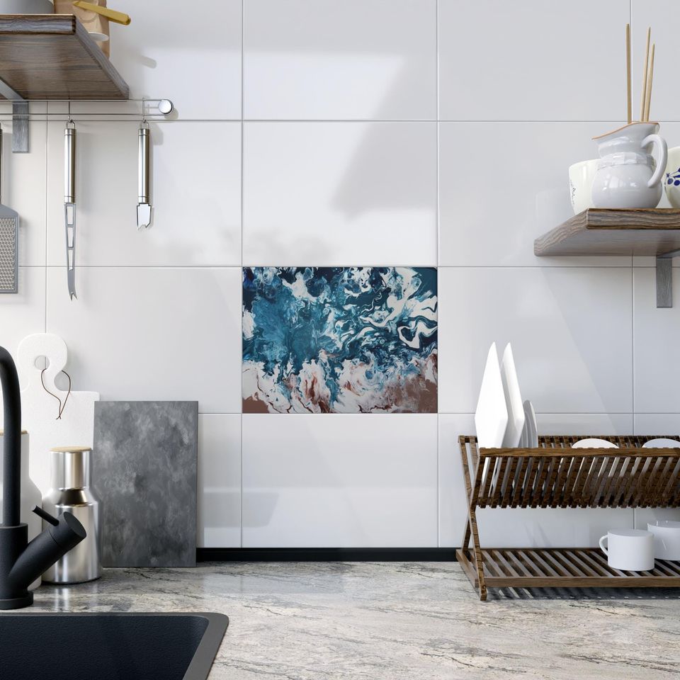 Abstract Ocean-Inspired Ceramic Photo Tile, Ocean Decor, Wall Art