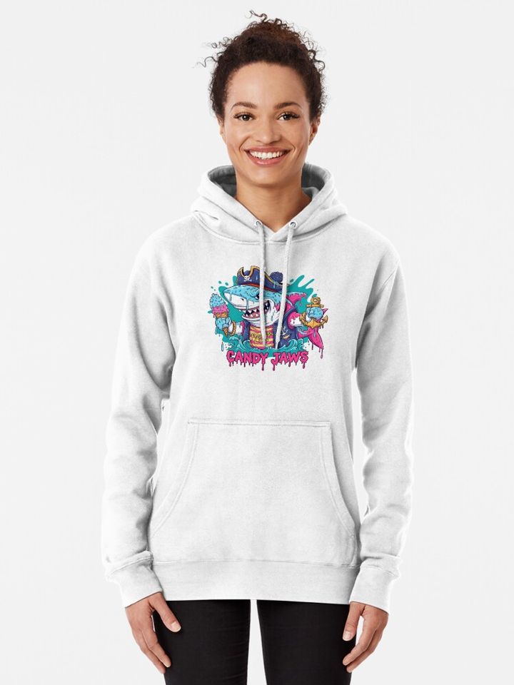 Candy Jaws Shark Streetwear Illustration Pullover Hoodie
