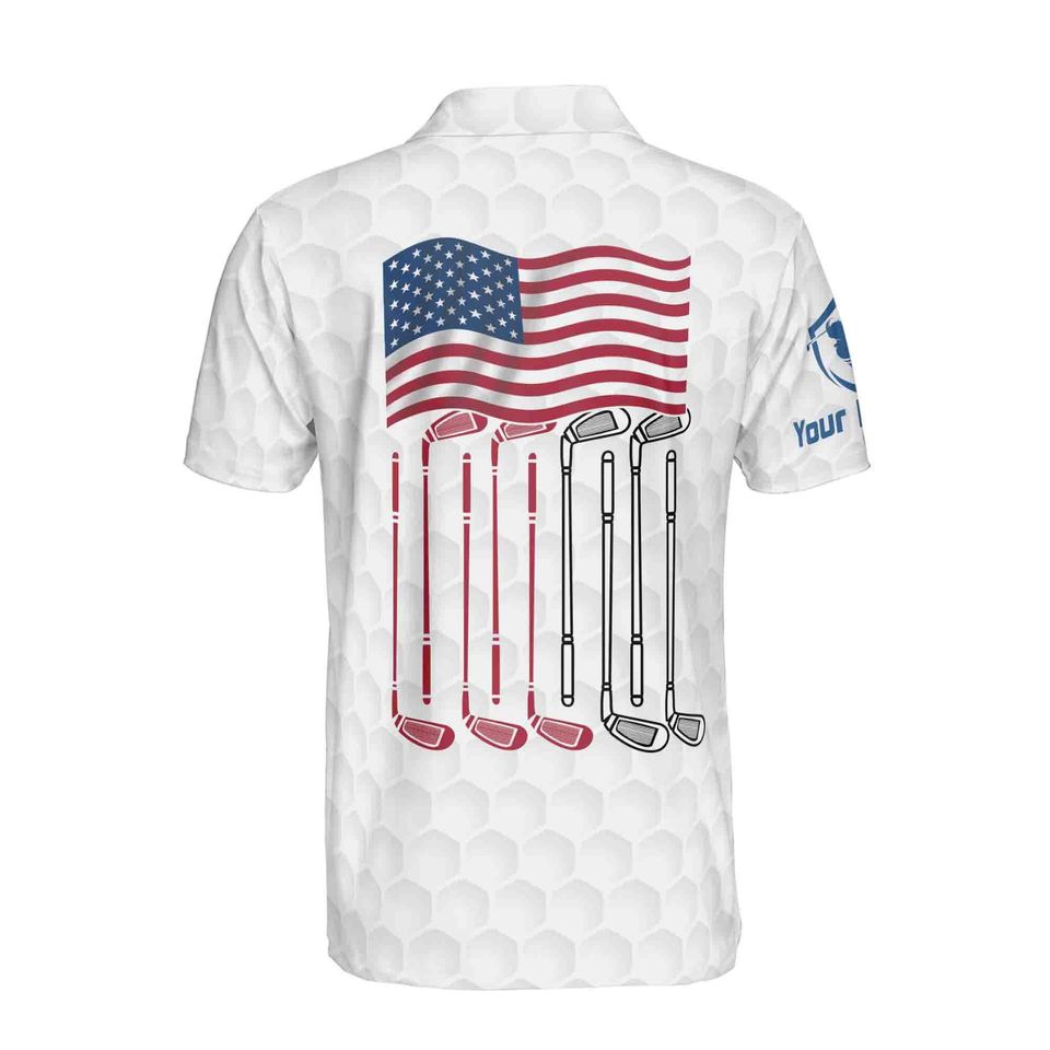 Customize Name Funny Skeleton Looking For Golf Ball American Flag Golf Polo Shirt