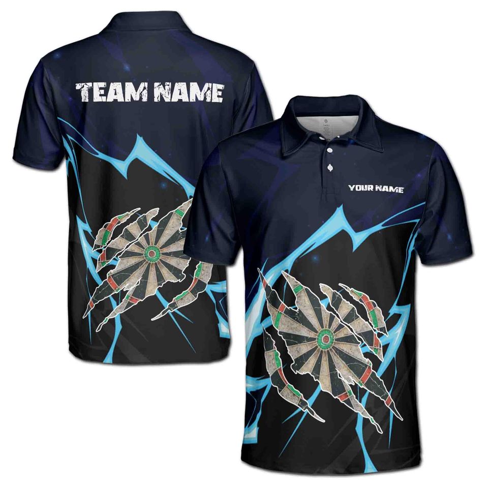 Custom Team Name Darts Thunder Dark Navy Polo Shirt