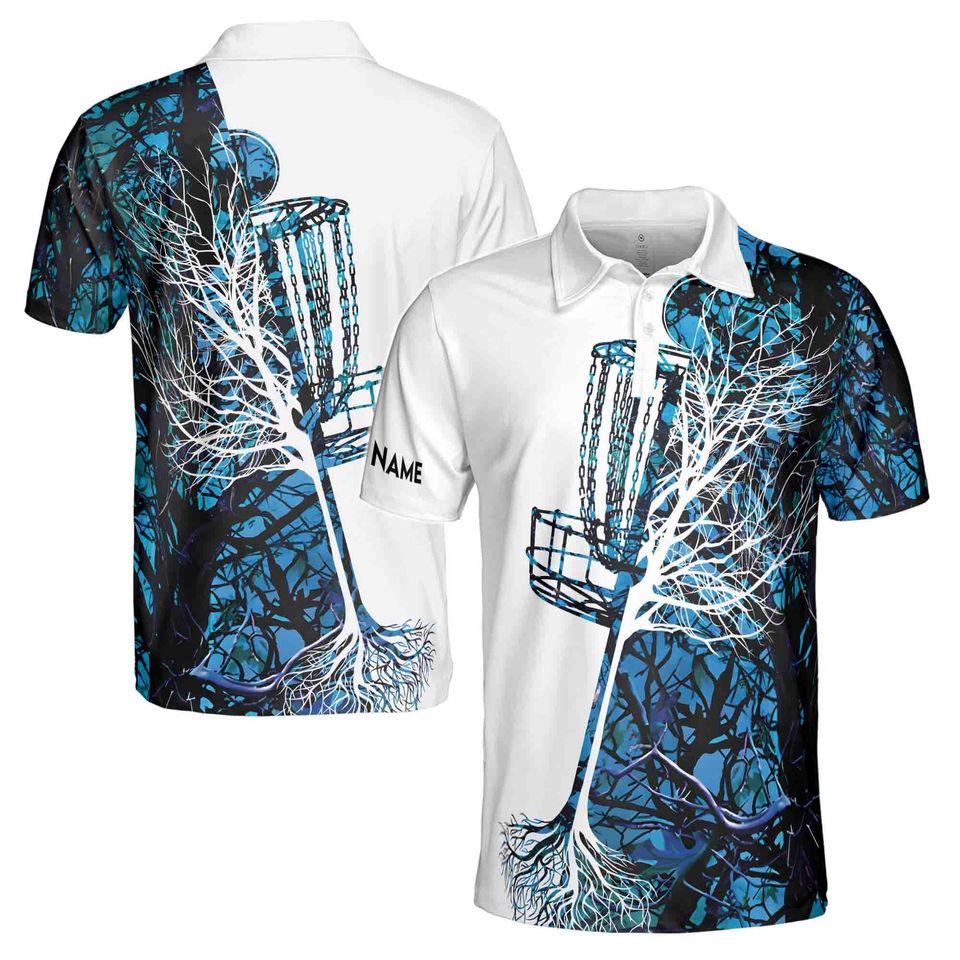 Disc Golf Custom Name Blue Camo Disc Golf Basket Polo Shirt
