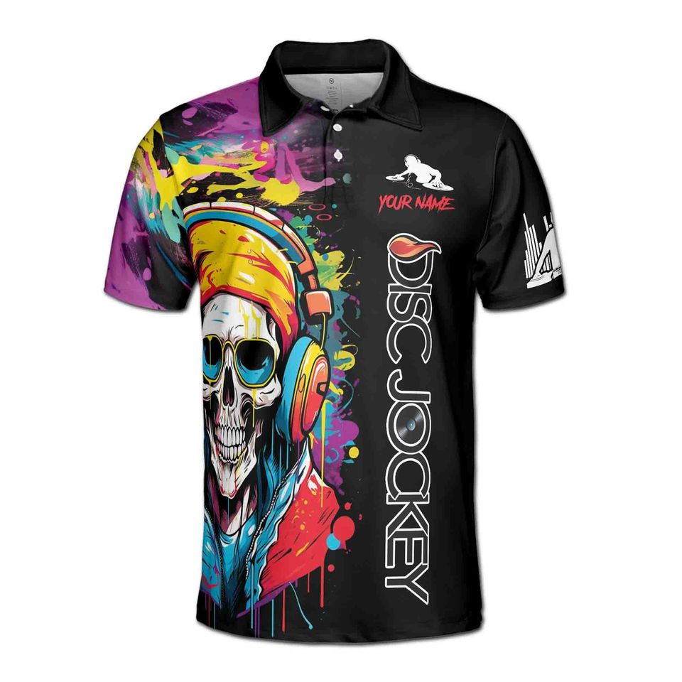 Customized Skull DJ Disc Jockey Play Music Polo