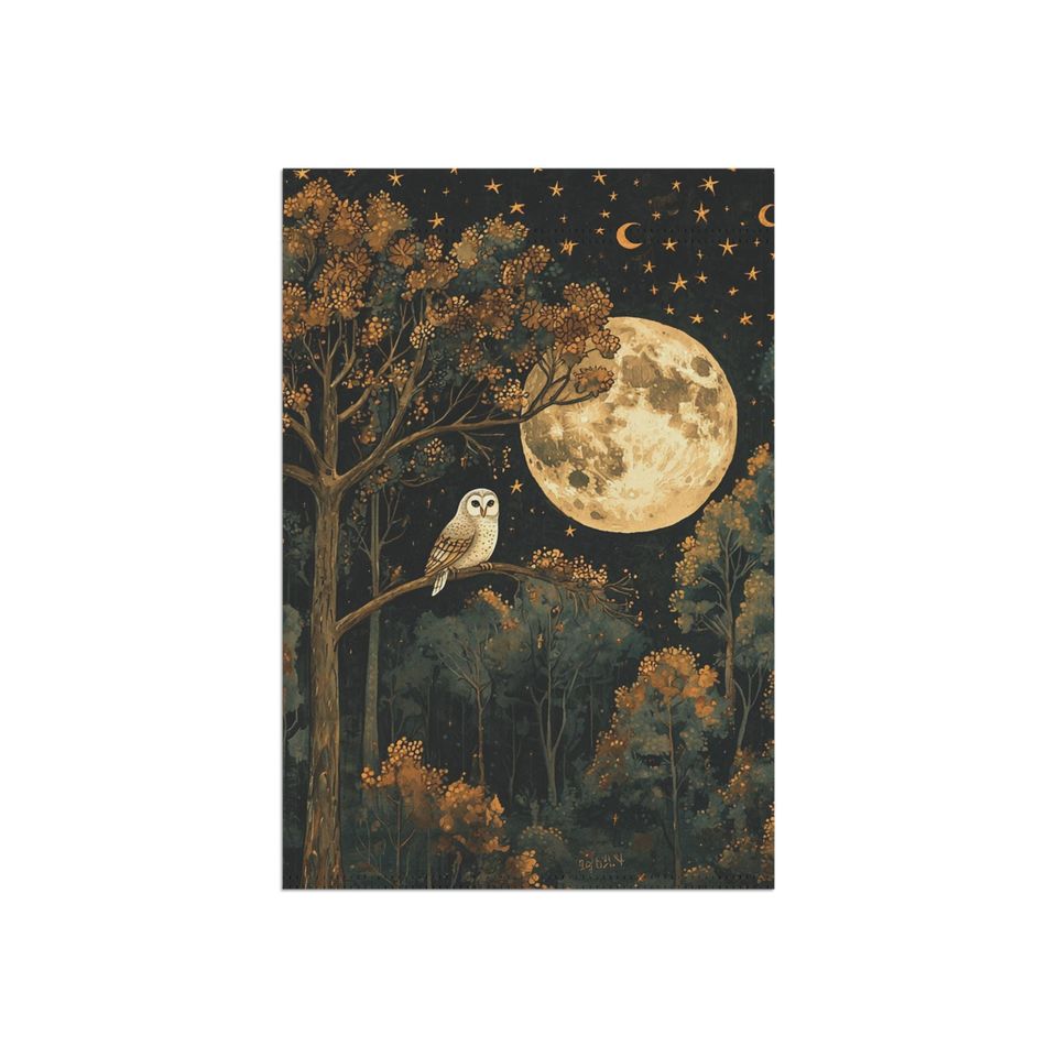 Moody Full Moon Night Owl Garden Flag Autumn Forest Night Owl Dark Ambience Fall Patio Decor Outdoor House Banner Fall Owl Front Door Decor