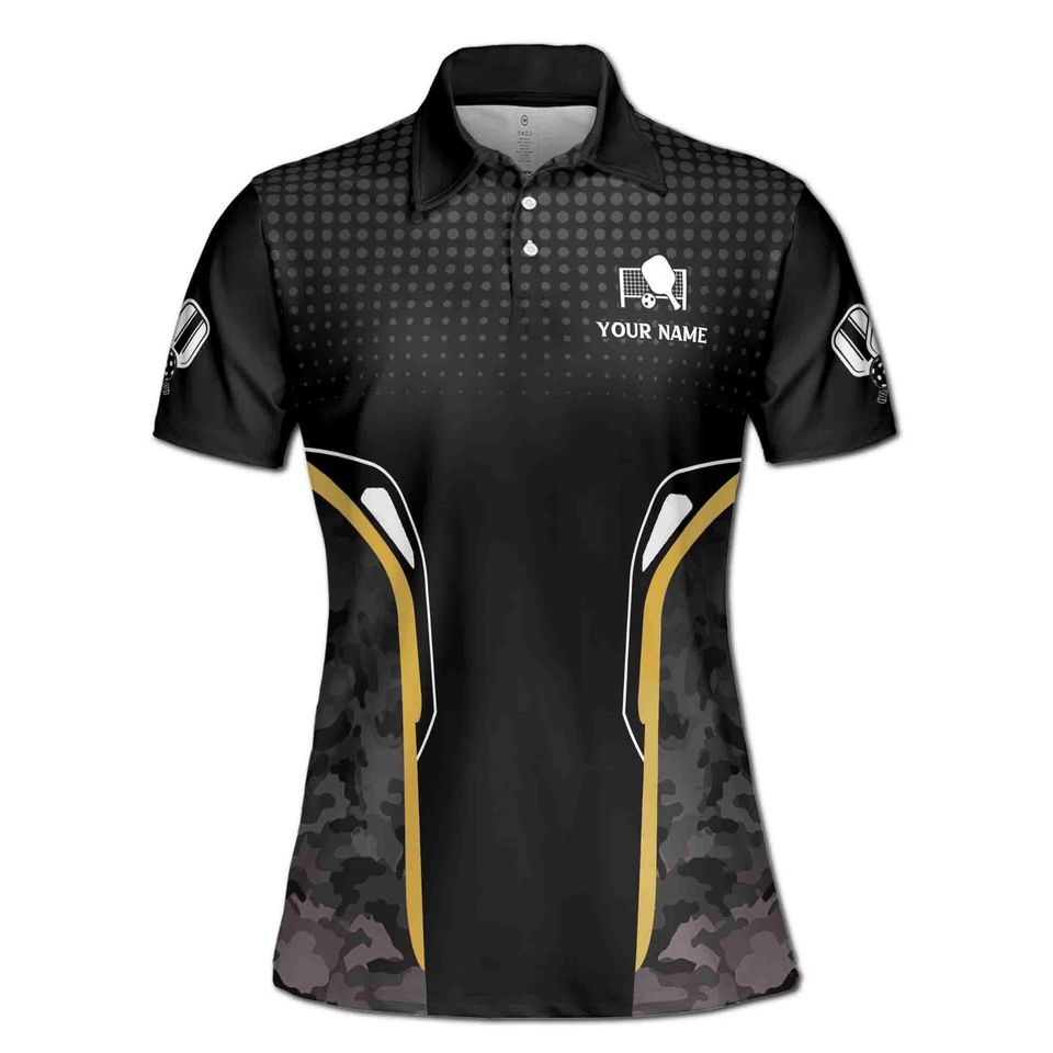 Personalized Name Gray Camo Pattern Pickleball Women's Polo Shirt