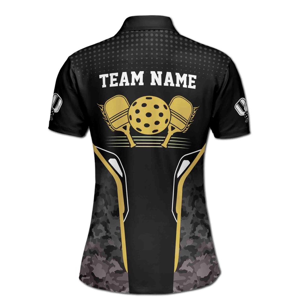 Personalized Name Gray Camo Pattern Pickleball Women's Polo Shirt