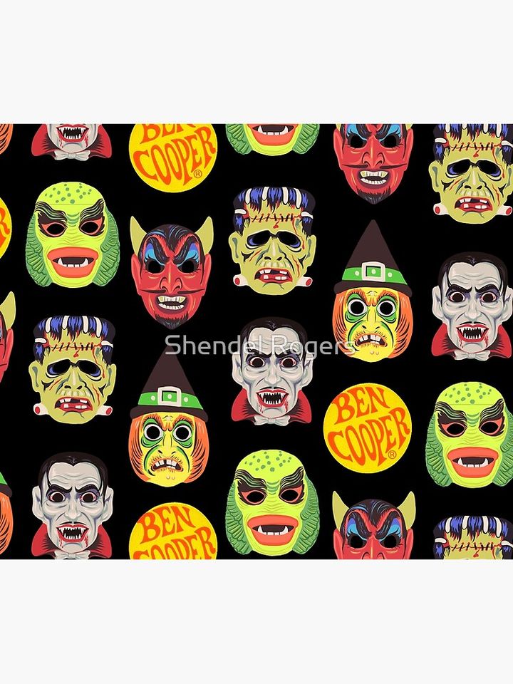 Vintage Halloween Masks Throw Blanket