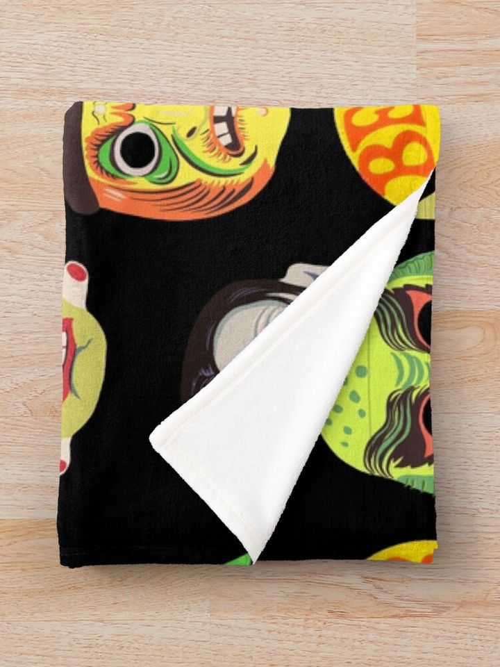 Vintage Halloween Masks Throw Blanket