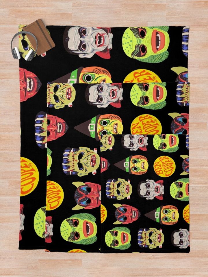 Vintage Halloween Masks Throw Blanket