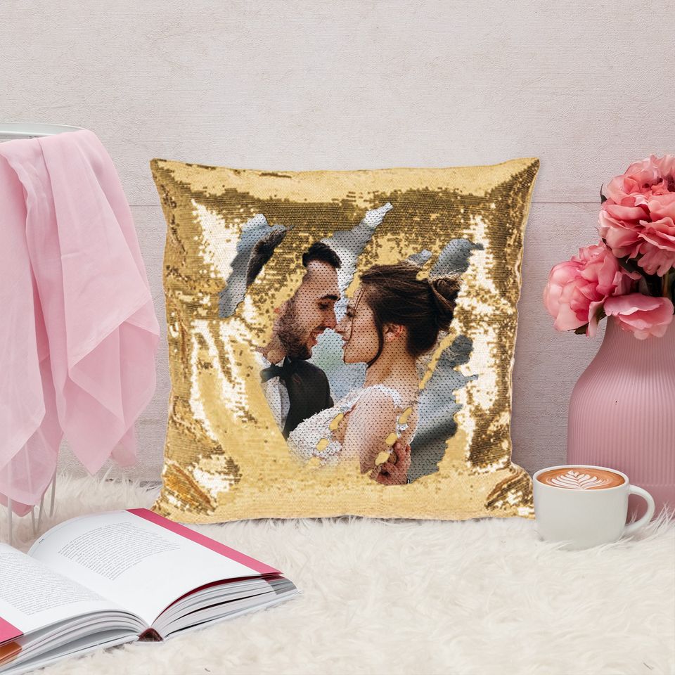 Custom Photo Sequin Pillow Design Mermaid Reversible Covers Custom Personalized Flip Reversible Sequin Pillow Magic Decorative Xmas gifts