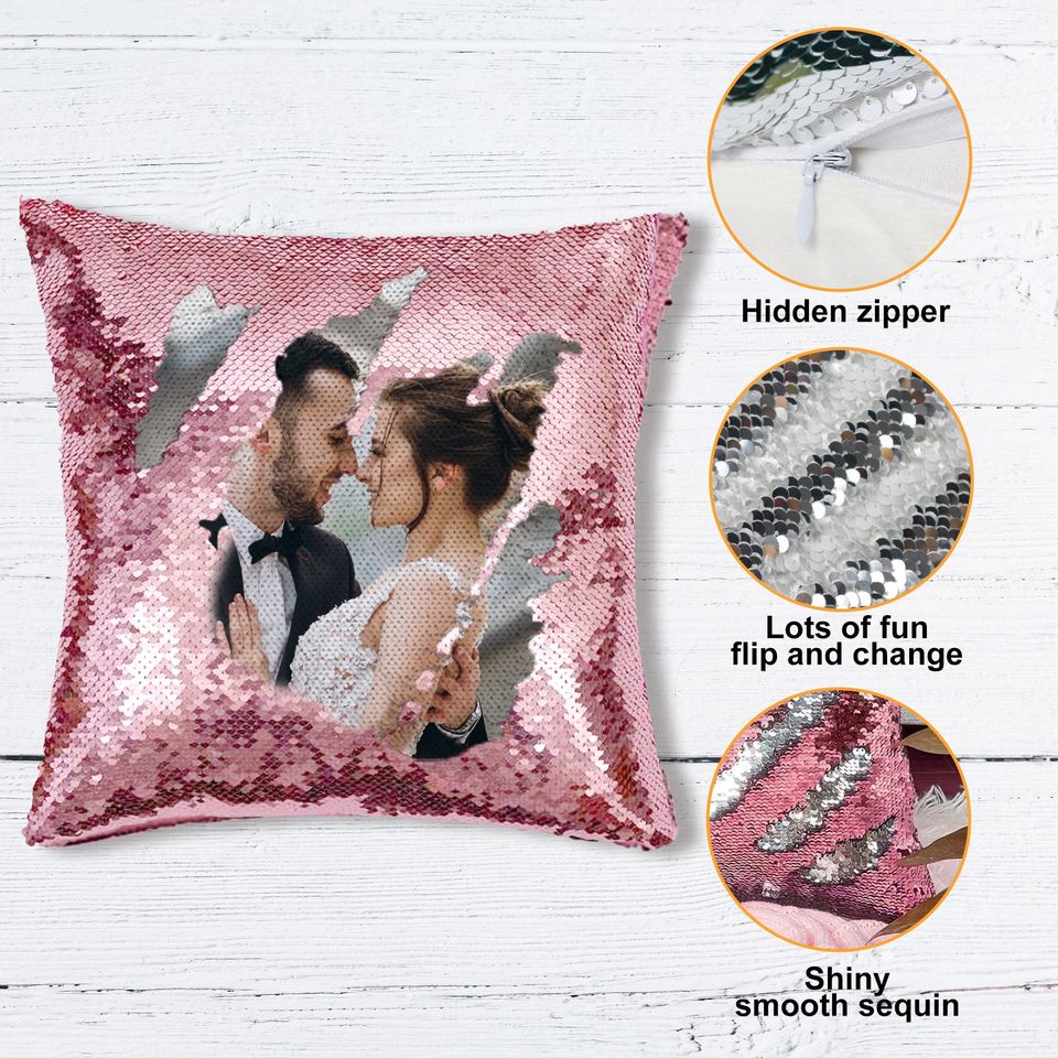 Custom Photo Sequin Pillow Design Mermaid Reversible Covers Custom Personalized Flip Reversible Sequin Pillow Magic Decorative Xmas gifts