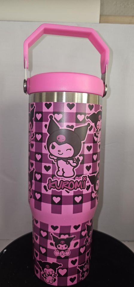 Cute Purple Kuromi 30oz Flip Straw Water Bottle with Handle
