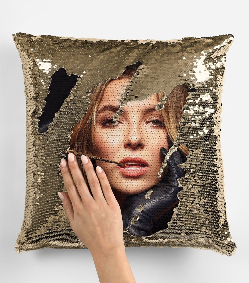 Jodie comer sequin pillow, celebrity sequin pillow, jodie comer flip sequin pillow