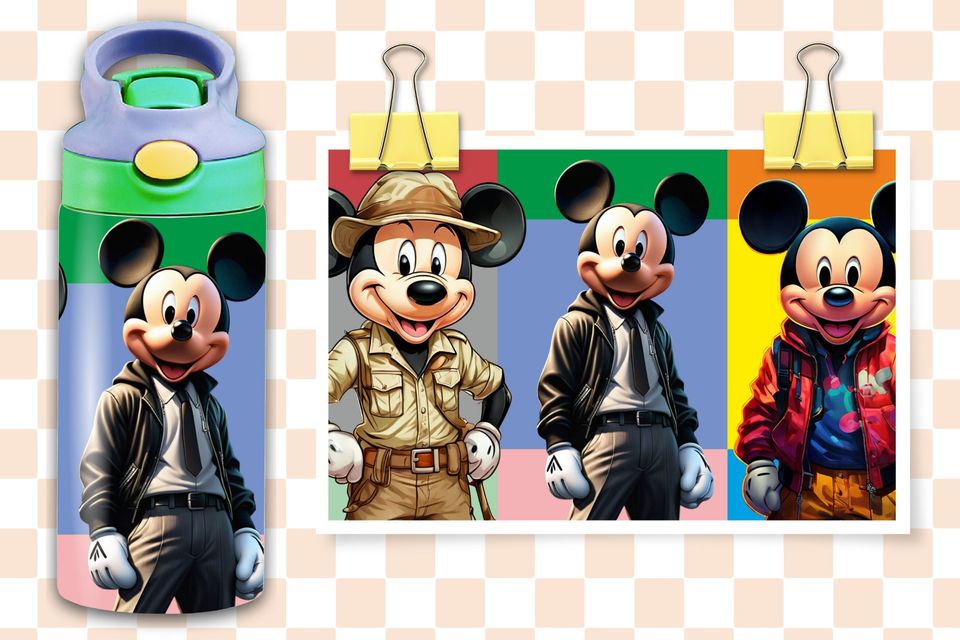 M Mouse Characters 12 Oz Flip Top Tumbler wrap, Seamless Pattern for Kids