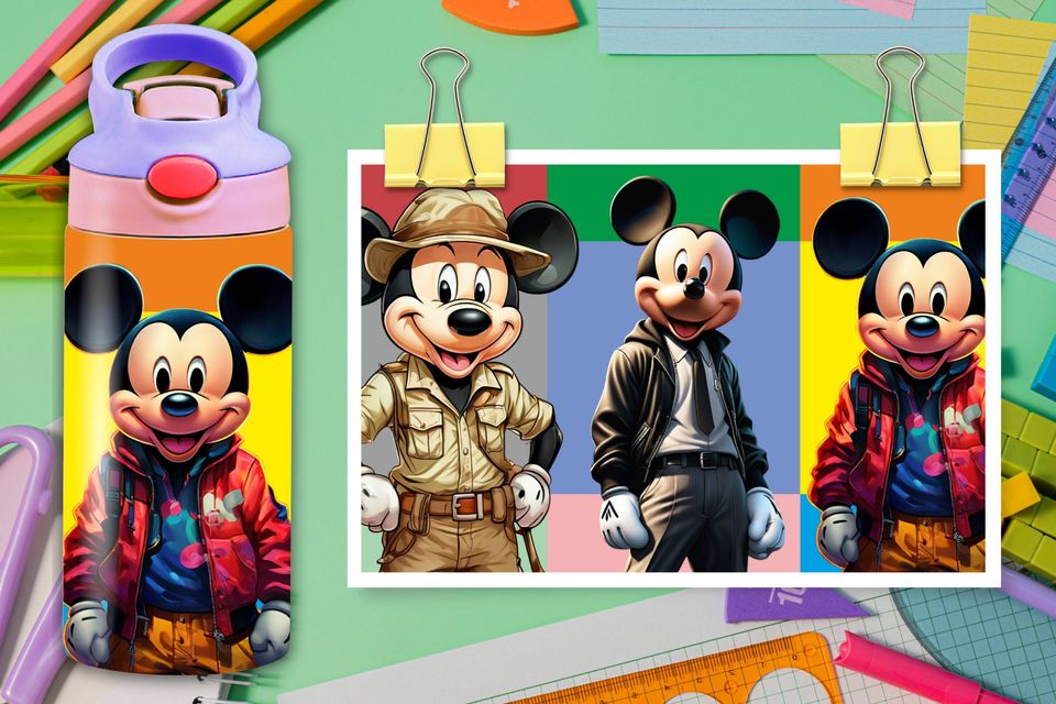 M Mouse Characters 12 Oz Flip Top Tumbler wrap, Seamless Pattern for Kids