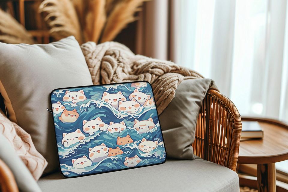 Kawaii Laptop Sleeve with Cute Cat Pattern