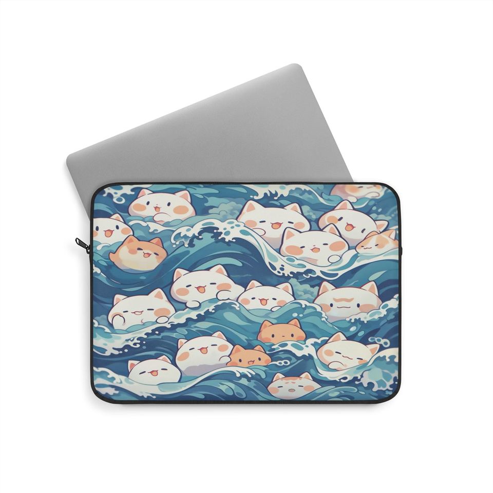 Kawaii Laptop Sleeve with Cute Cat Pattern